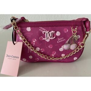 Juicy Couture Cherry On Top Mini Wristlet Bag Raspberry Tart Pink Charm NEW